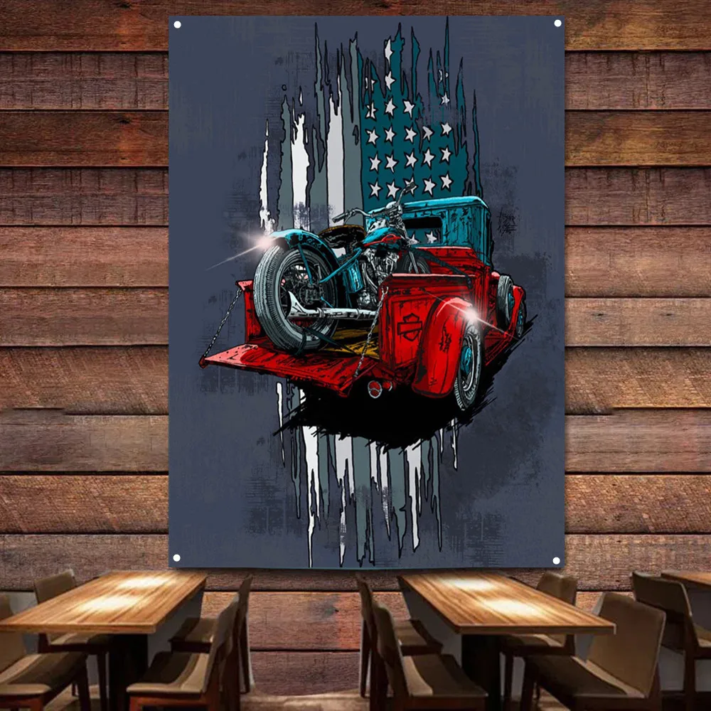 Auto Repair Shop Banners - دراجة نارية على سيارة ملصق فني